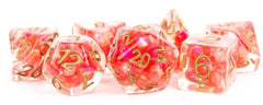 MDG Resin Polyhedral Dice Set 16mm - Pearl Red with Copper Numbers