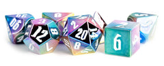 MDG Aluminum Plated Acrylic Polyhedral Dice Set 16mm - Rainbow Aegis with White Numbers
