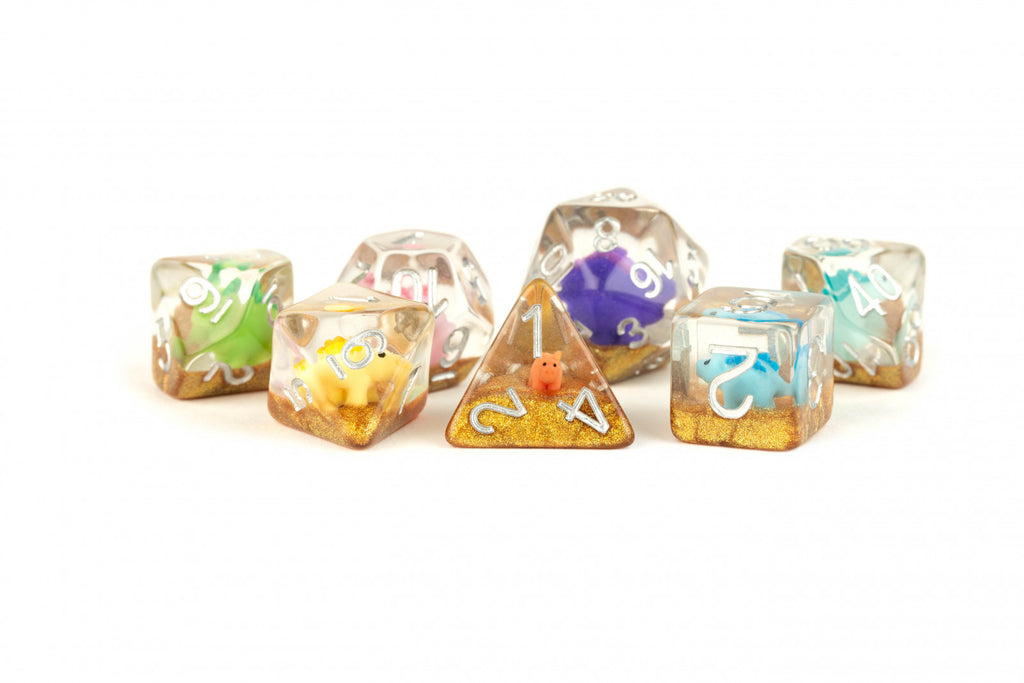 PREORDER MDG Resin 16mm Poly Dice Set - Rainbow Dinosaur Dice