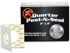 HC BCW Peel n Seal Paper Flips Adhesive Quarter (2 x 2) (100 Flips Per Box)