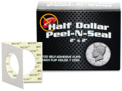 BCW Peel n Seal Paper Flips Adhesive Half Dollar (2 x 2) (100 Flips Per Box)