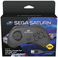 Retro-Bit SEGA USB Saturn 8-Button Arcade Pad - Black
