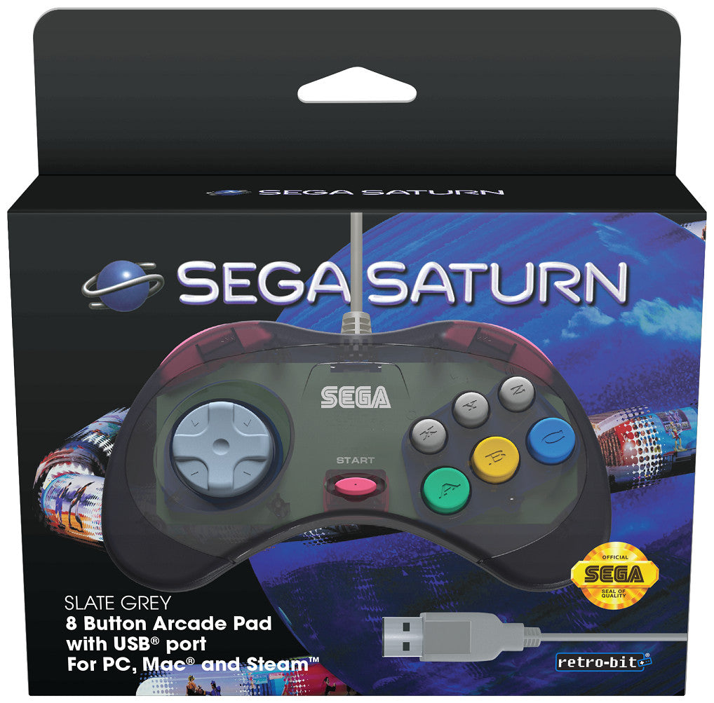 Retro-Bit SEGA USB Saturn 8-Button Arcade Pad - Slate Grey