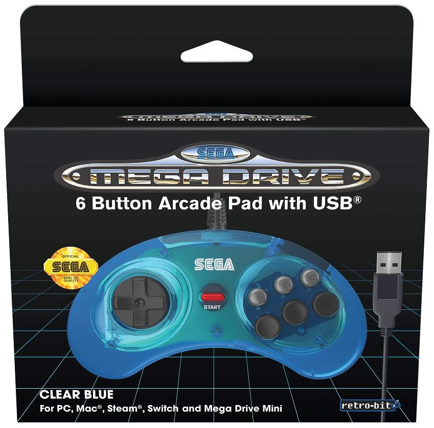 Retro-Bit SEGA USB Mega Drive 6-Button Arcade Pad - Clear Blue