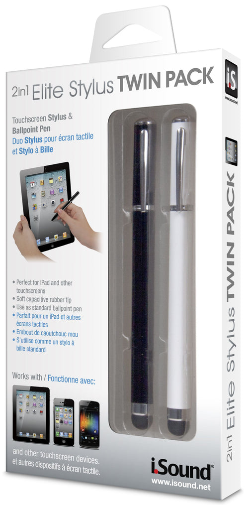 iSound Touch Screen Elite Stylus Twin Pack - 1 Black & 1 White