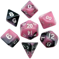 MDG Mini Polyhedral Dice Set White Numbers- Pink/Black