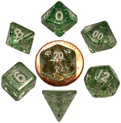 MDG Mini Polyhedral Dice Set White Numbers- Ethereal Green