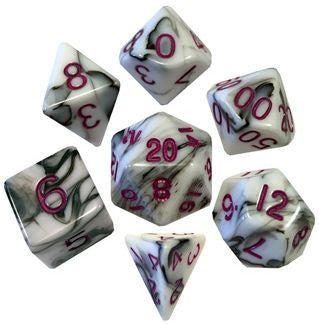 MDG Acrylic Dice Set Marble - Purple Numbers