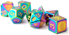 MDG Metal Polyhedral Dice Set - Torched Rainbow