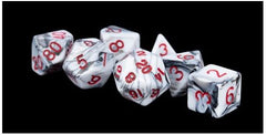 MDG Acrylic Dice Set Marble - Red Numbers