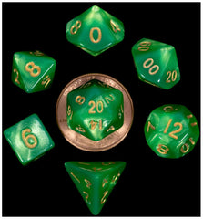 MDG Mini Polyhedral Dice Set Gold Numbers- Green/Light Green