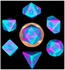MDG Mini Polyhedral Dice Set Blue Numbers- Purple/Teal