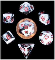 MDG Mini Polyhedral Dice Set Red Numbers- Marble