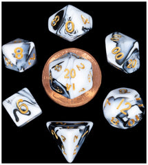 MDG Mini Polyhedral Dice Set Gold Numbers- Marble