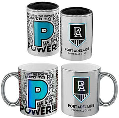 AFL Coffee Mug Metallic and Can Cooler Pack Port Adelaide Power