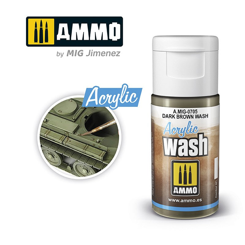 Ammo by MIG Acrylic Washes: Dark Brown Wash 15ml