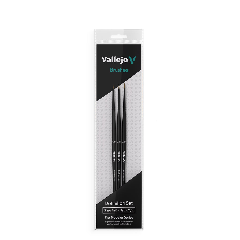 Vallejo Brushes - Pro Modeler - Definition Set - Natural Hair (Sizes 4/0 3/0 and 2/0)