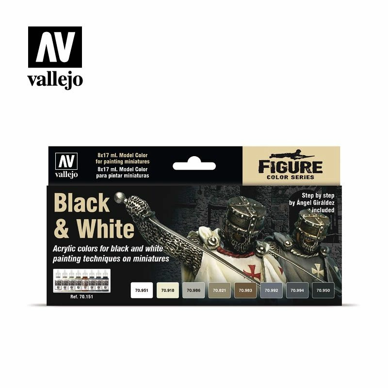 Vallejo 70151 Model Colour - Black & White Set (8) by Angel Giraldez