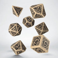 Q Workshop Celtic 3D Beige & Black Revised Dice Set 7