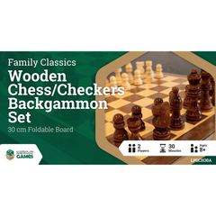 Wooden Folding Chess/Checkers/Backgammon Set 30cm