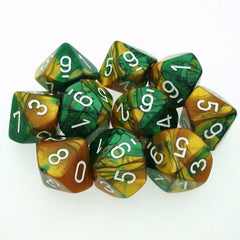 CHX 26225 Gemini Polyhedral Gold-Green/White Set of Ten d10s