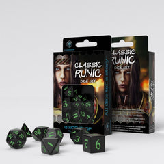 Q Workshop Runic Black & Green Dice Set 7