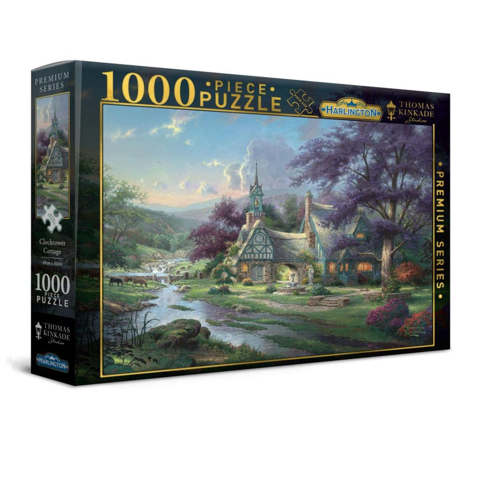 PREORDER Harlington Thomas Kinkade Puzzles - Clocktower Cottage 1000pc