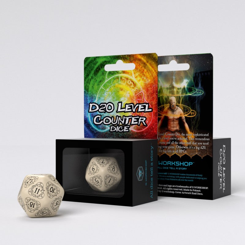 Q Workshop D20 Beige & Black Card Game Level Counter