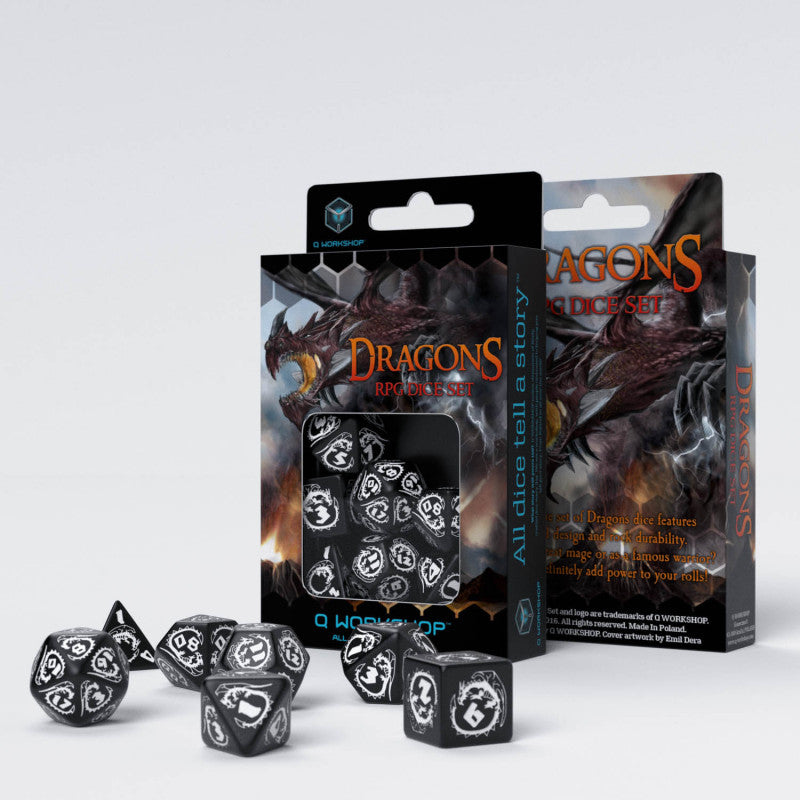 Q Workshop Dragon Black & White Dice Set 7