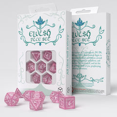 Q Workshop Elvish Dice Set - Shimmering Pink and White Dice Set 7