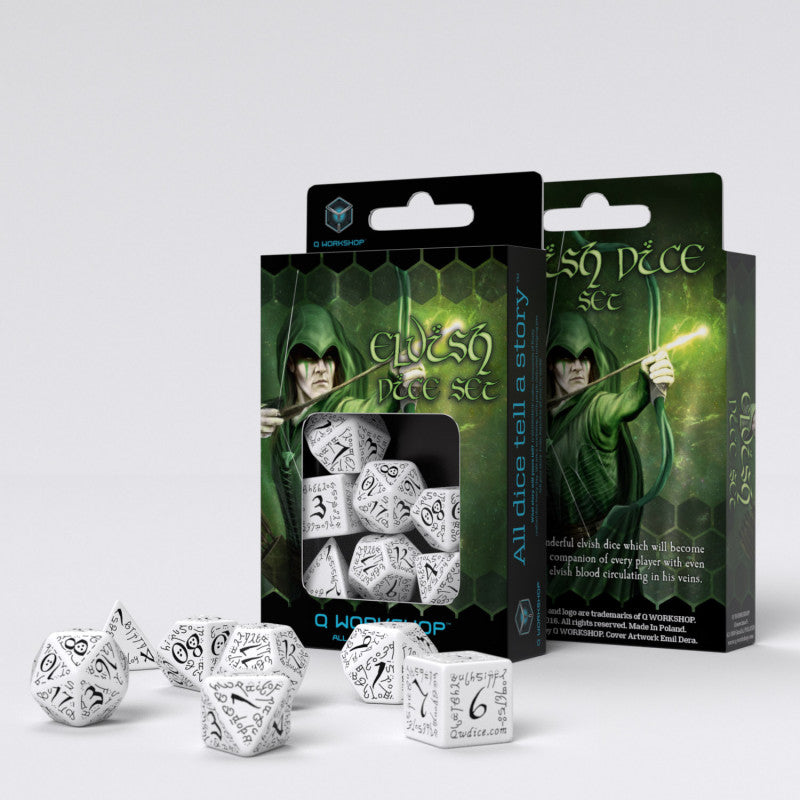 Q Workshop - Elvish White & Black Dice Set 7