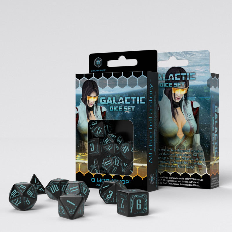 Q Workshop Galactic Black & Blue Dice Set 7