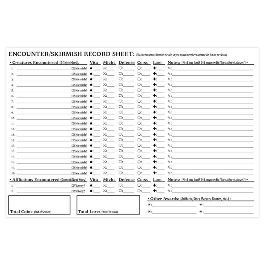 Folklore The Affliction Encounter Record Pad Board Game