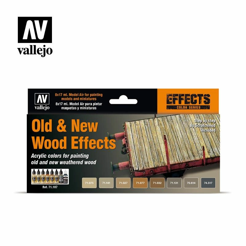 Vallejo 71187 Model Air - Effects 8 Colour Set Old And New Wood Effects by Scratchmod 17ml
