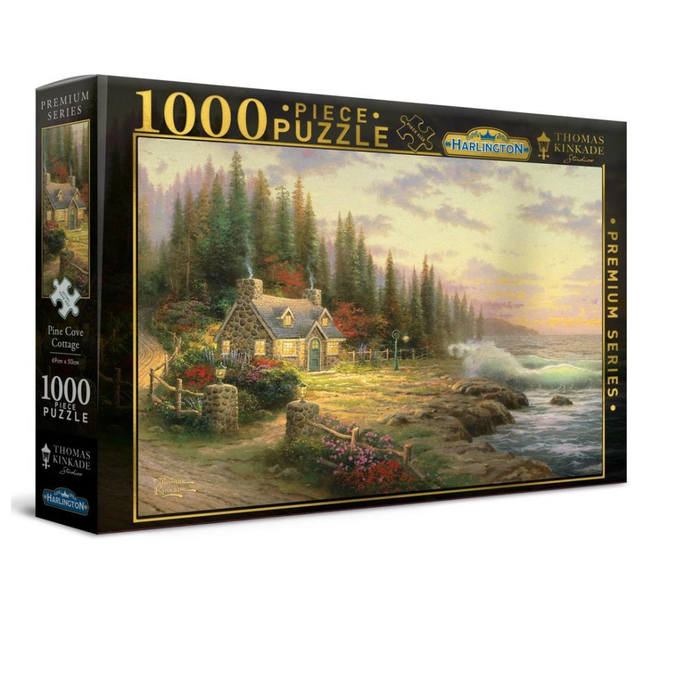 PREORDER Harlington Thomas Kinkade Puzzles - Pine Cove Cottage 1000pc