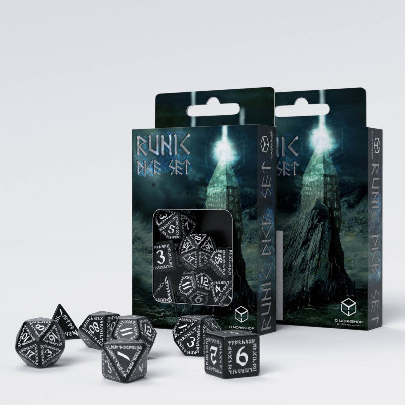 Q Workshop Runic Black & White Dice Set 7