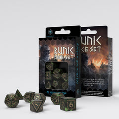Q Workshop - Runic Bottle Green And Gold Dice Set 7