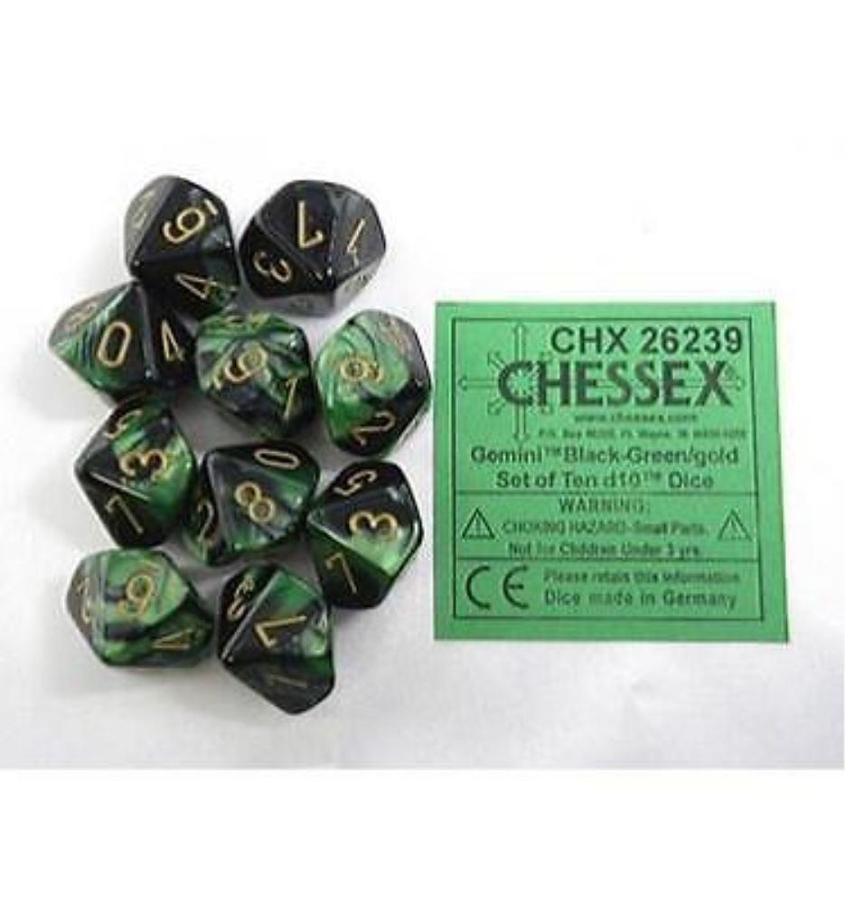 Polyhedral Dice - 10D10 Gemini Polyhedral Black-Green