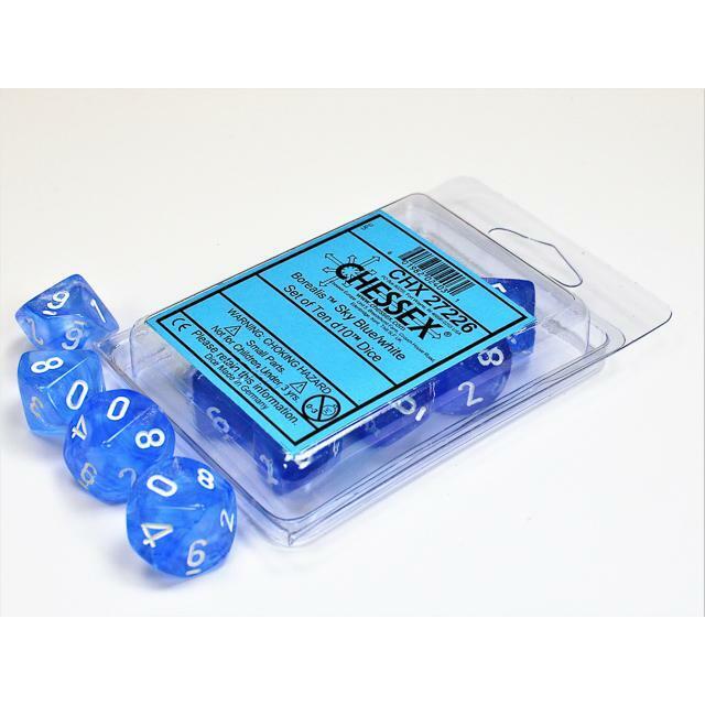 CHX 27226 Polyhedral Dice - 10D10 Borealis Sky Blue/white