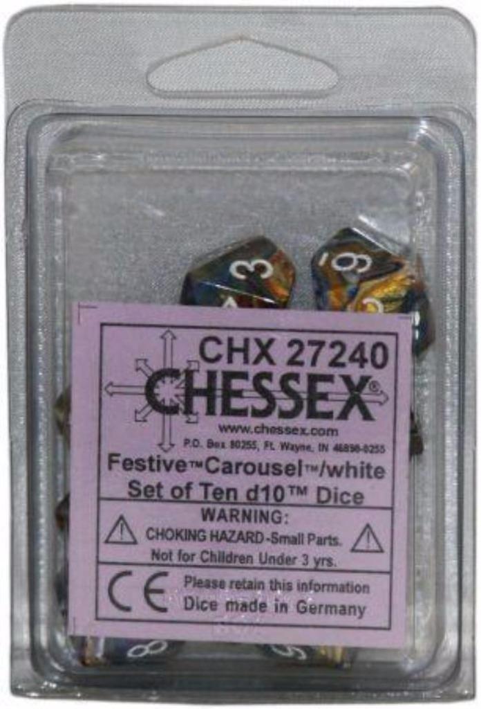 CHX 27240 Polyhedral Dice - 10D10 Festive Carousel/white