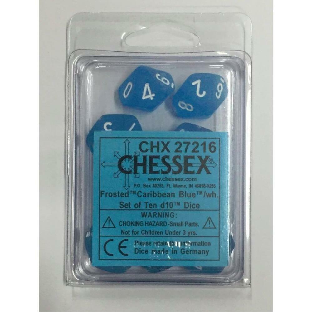 CHX 27216 Polyhedral Dice - 10D10 Frosted Caribbean Blue/white