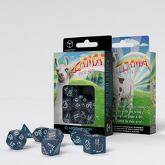 Q Workshop Llama Glittering Dark Blue and White Dice Set 7