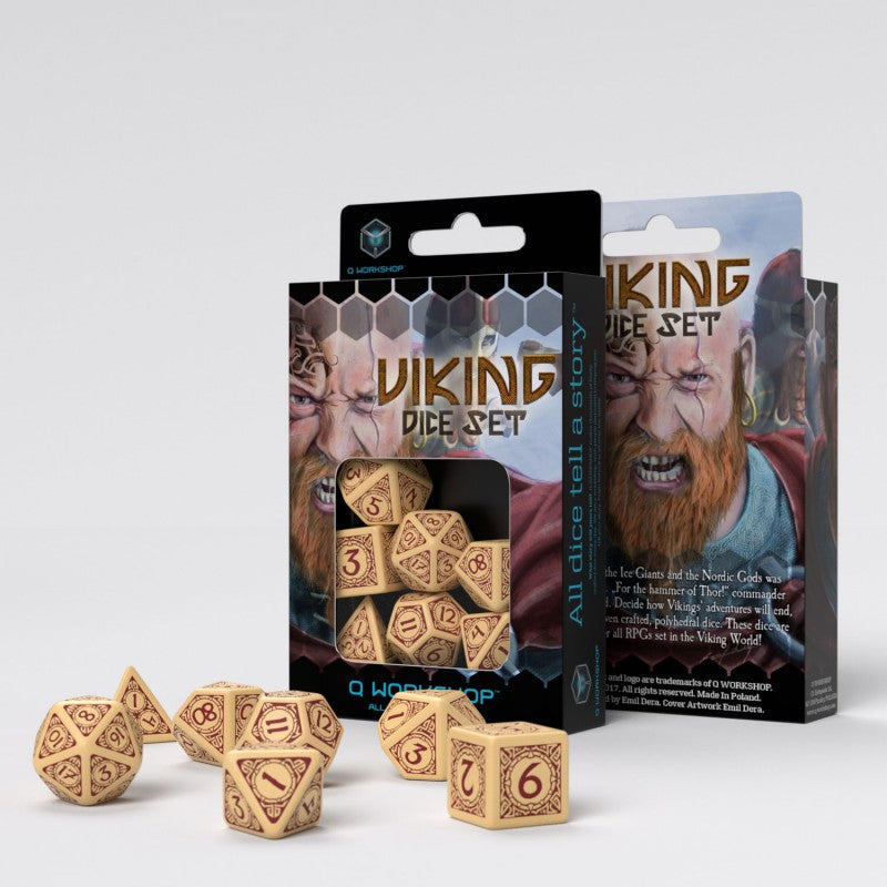 Q Workshop Viking Beige & Burgundy Dice Set 7